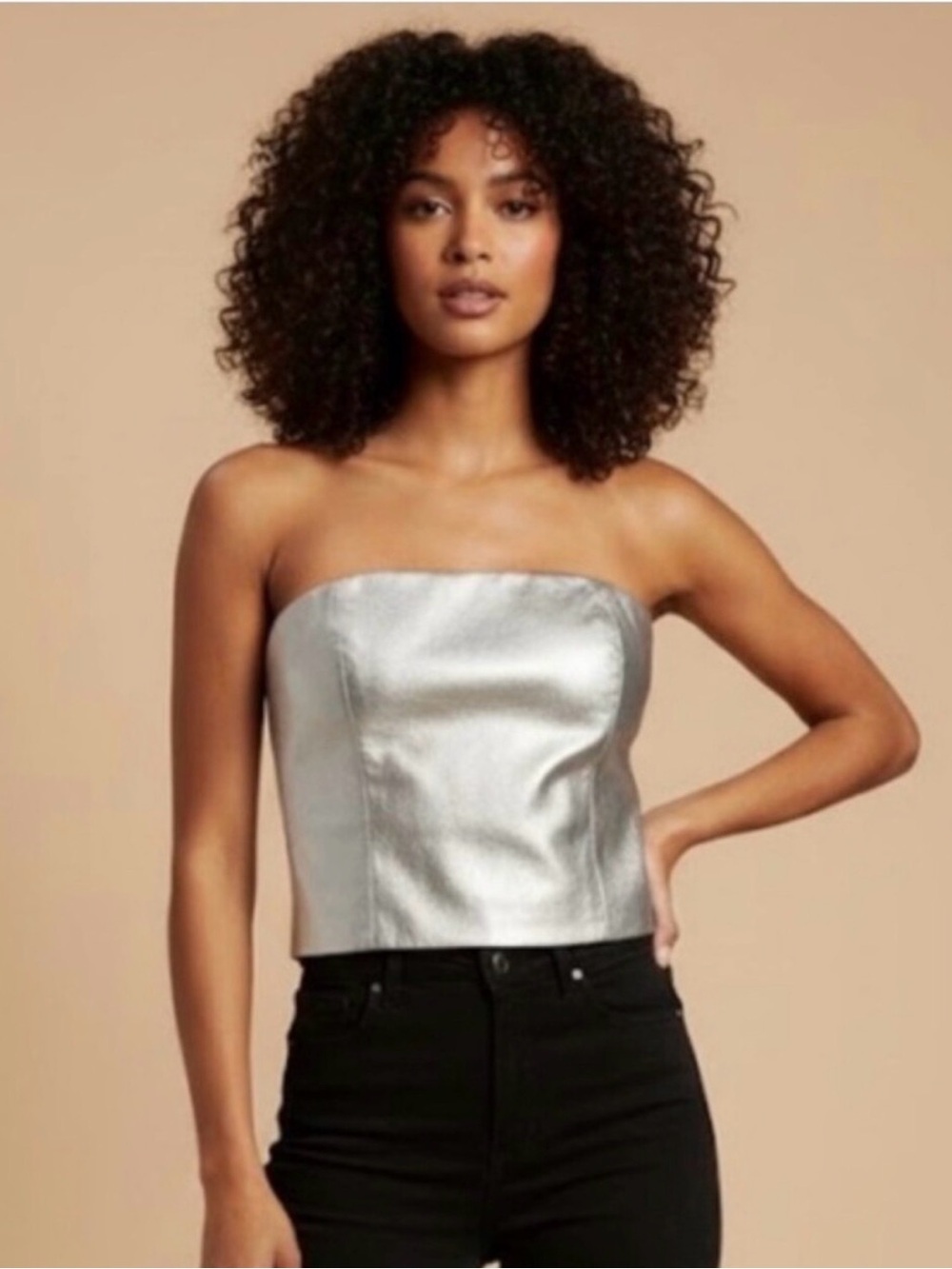 WAYF Metallic Silver Faux Leather Strapless Bustier Top NWOT size XS